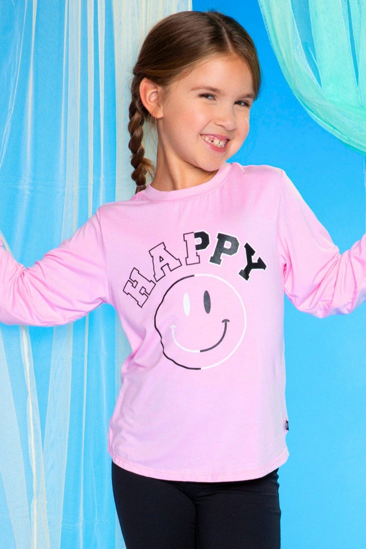 Modal Long Sleeve Shirttail Top in Pink Happy Smile