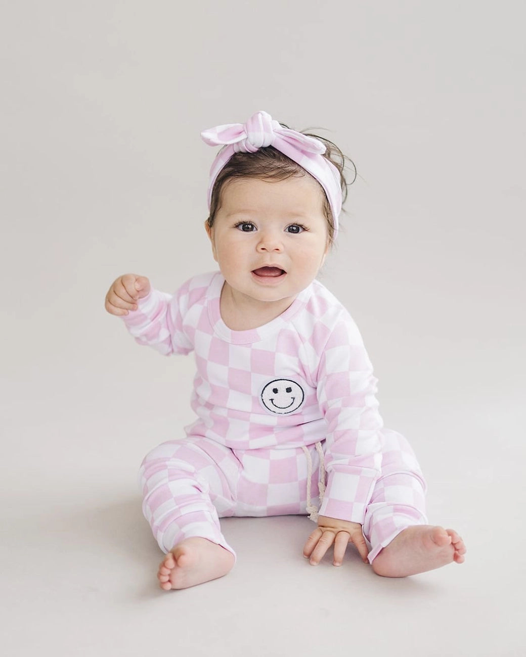 Pink Checkered Smiley Lounge Set