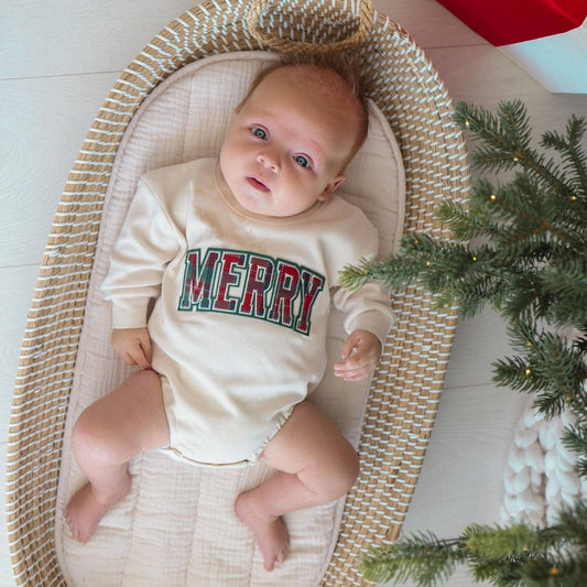 Merry Tartan Patch Long Sleeve Romper