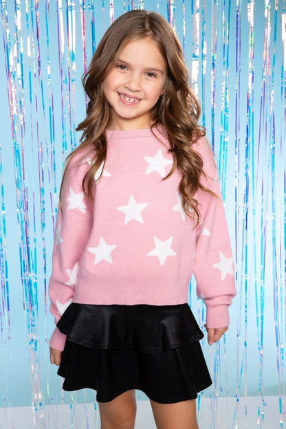 Blush Pink Ivory Star Yummy Soft Crew Neck Sweater