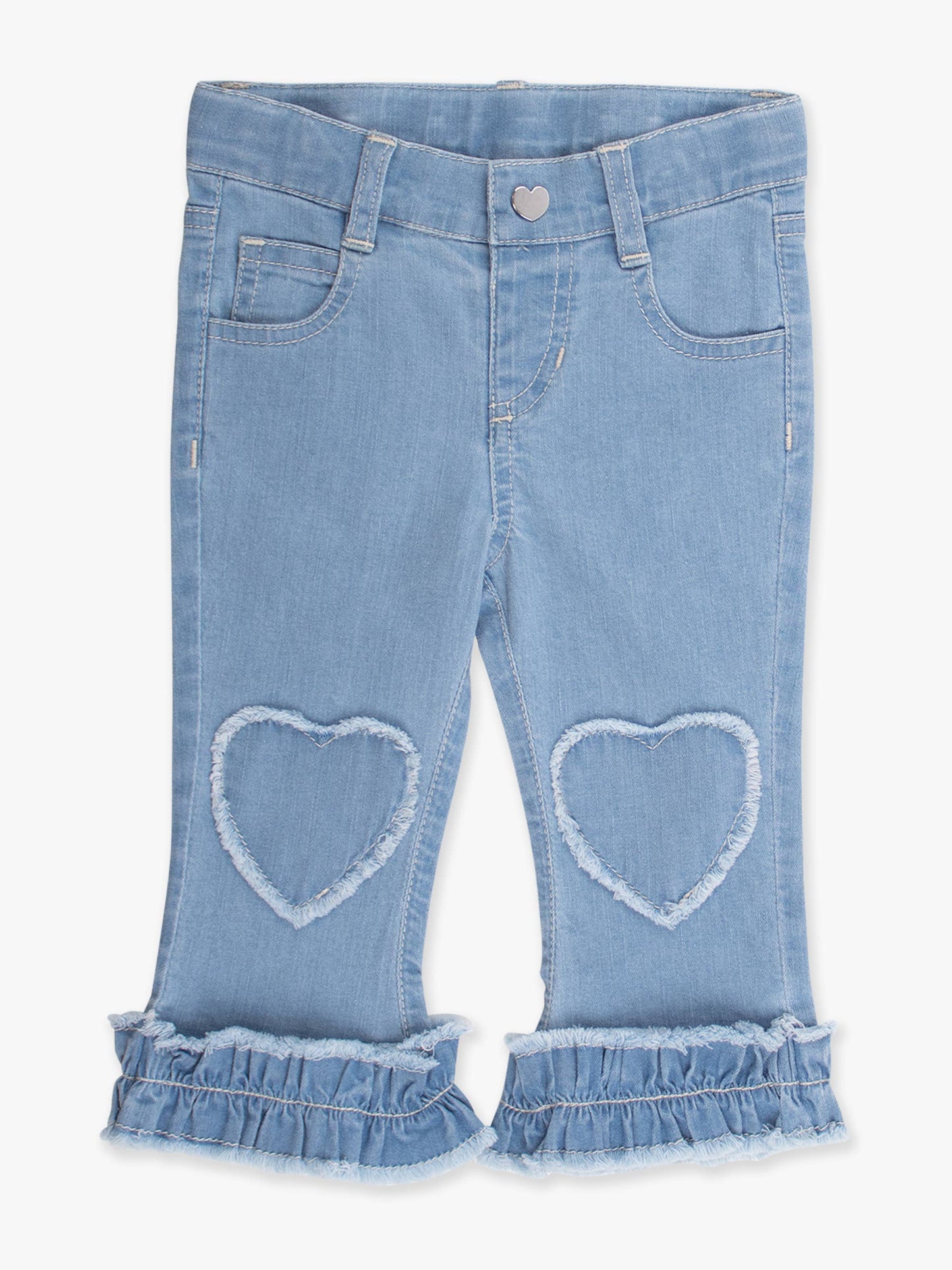 Light Wash Stretch Denim Heart Appliqué Crop Flare Jeans