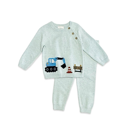 Construction Truck Embroidered Knit Pullover & Pant Set