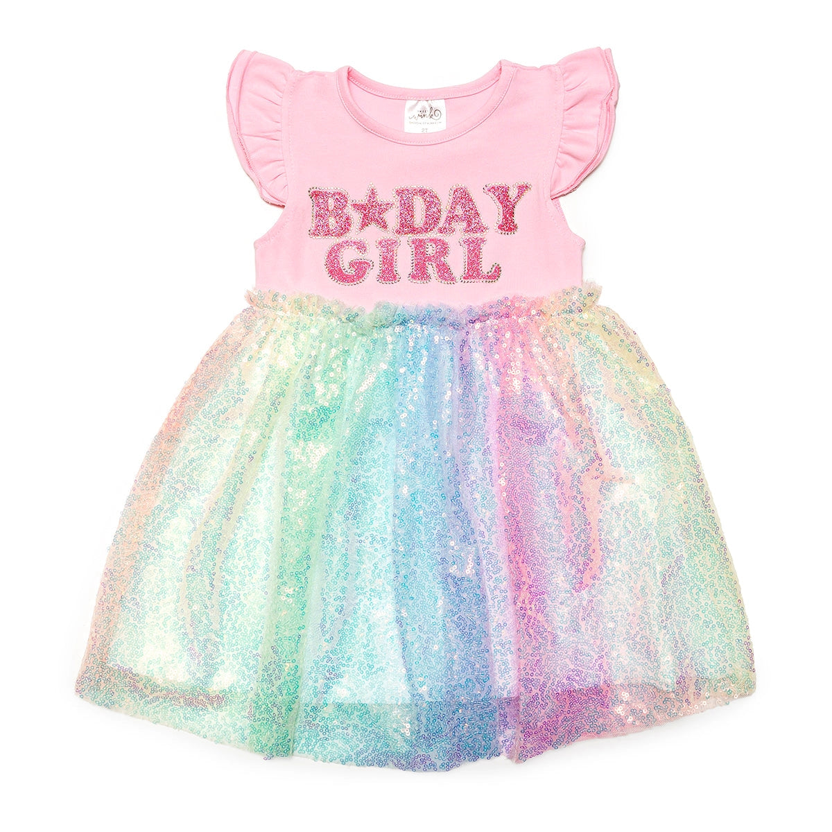 Birthday Girl Patch Rainbow Ombre Sequin S/S Tutu Dress