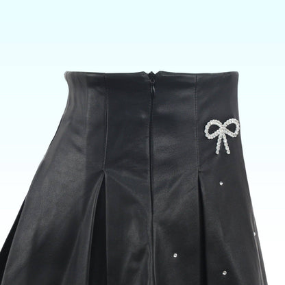 Vegan Leather Bow Gem Skirt