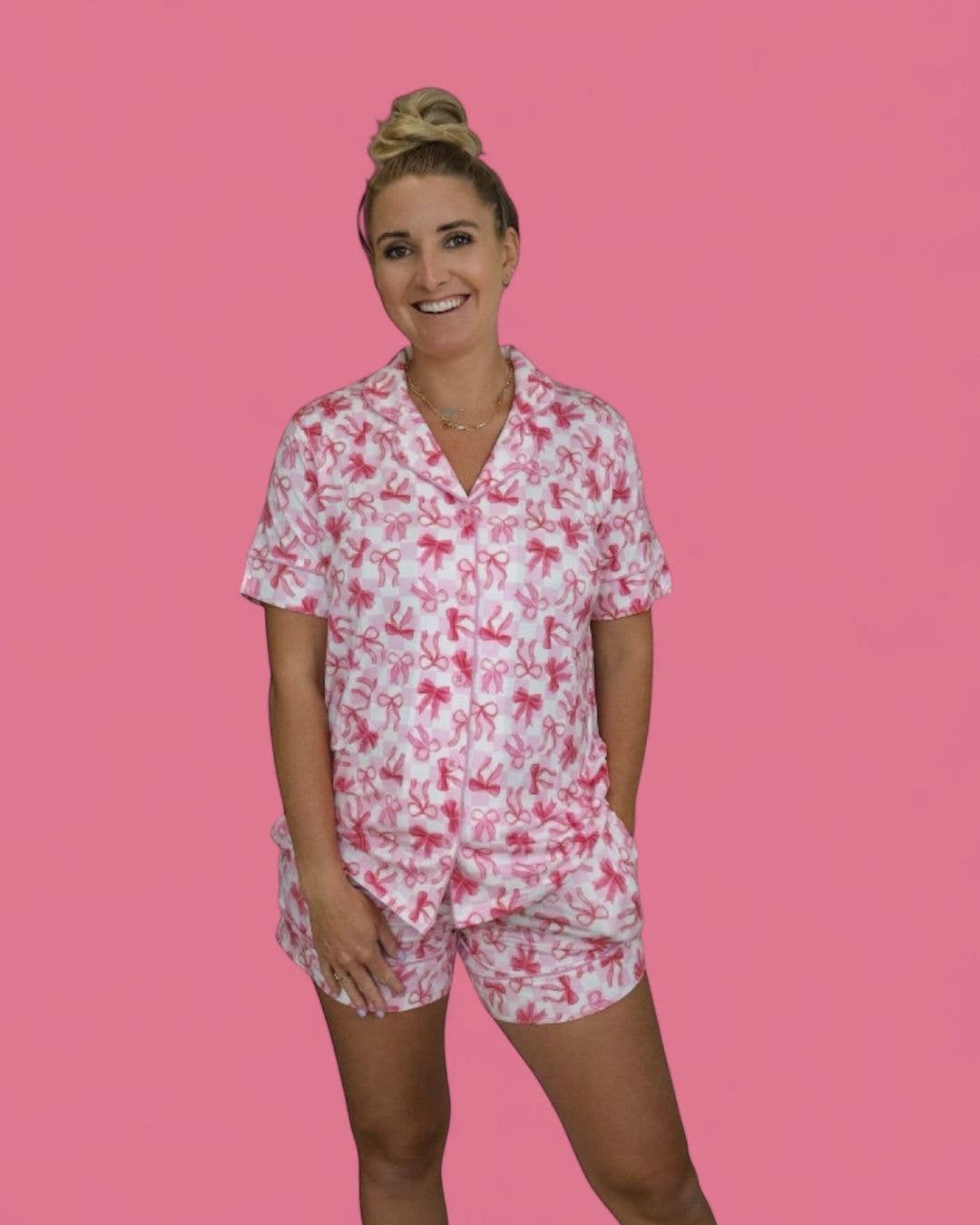 Women's Bow Checkered Charm Dream Short Set