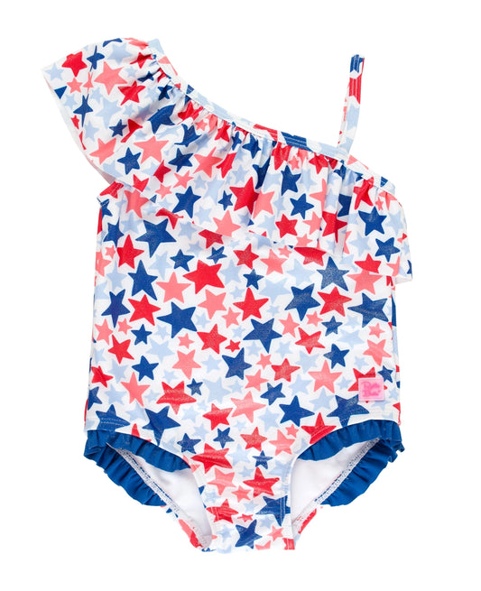 Star Spangled Shoulder Ruffle One Piece Suit