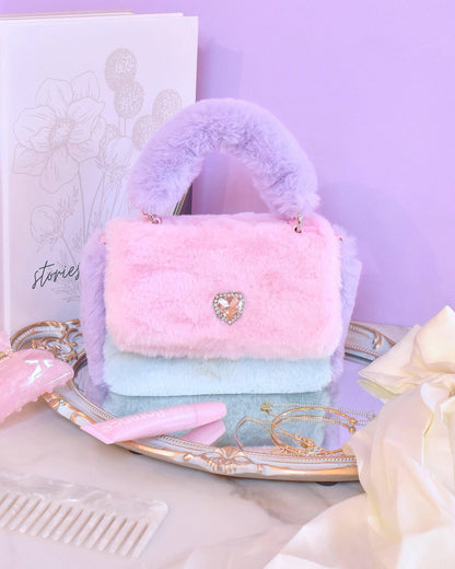 Color Block Plush Top Handle Crossbody Bag