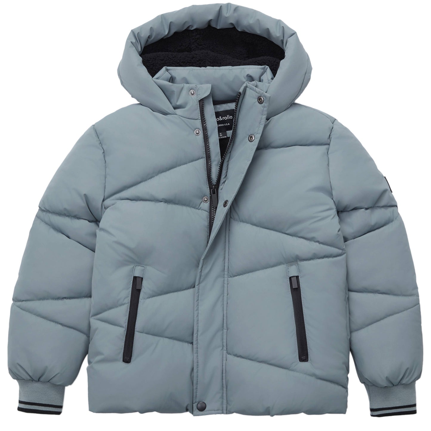 Slate Grid Fleece Lined Puffer Coat