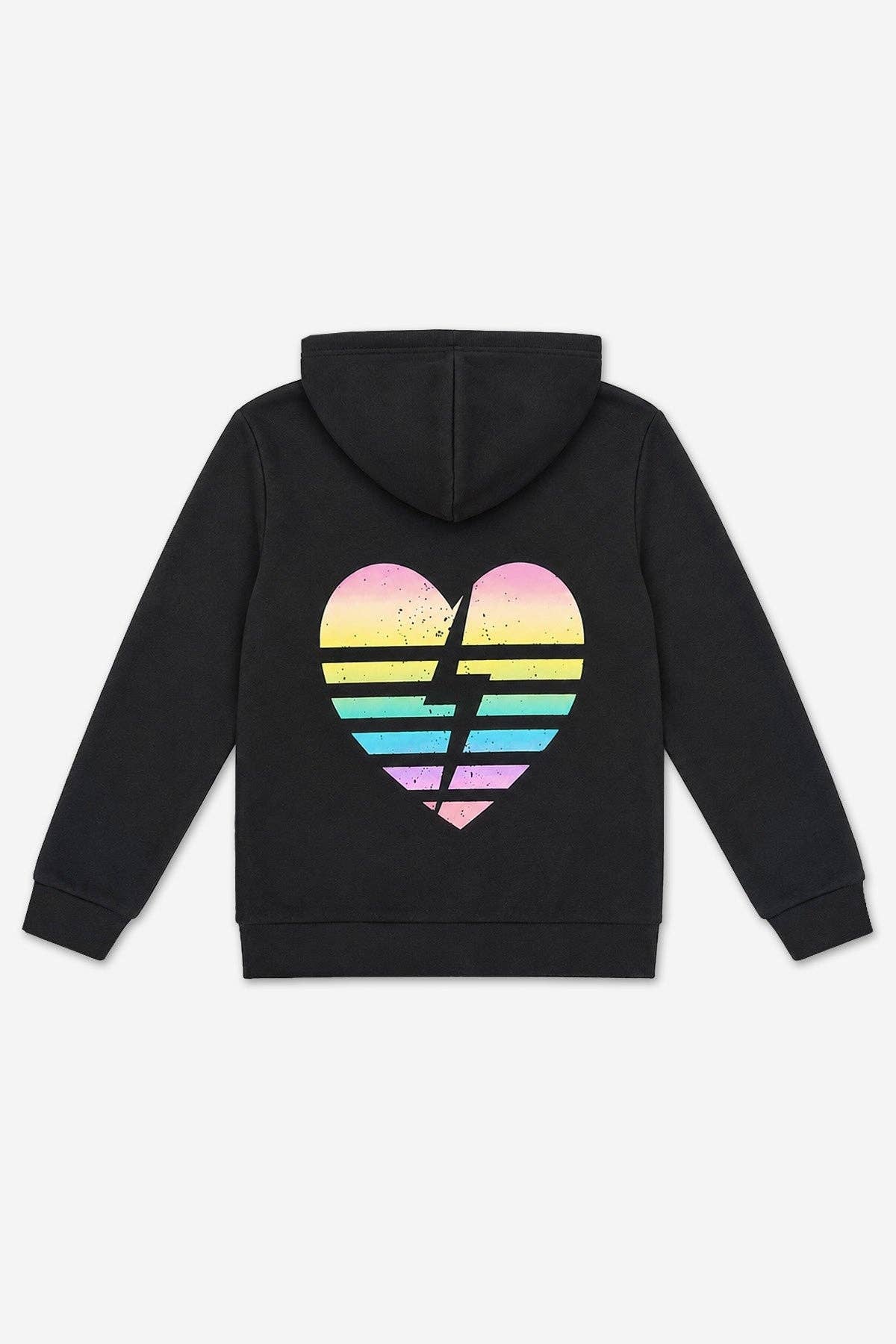 Black Rainbow Heart Bolt Cloud Soft Zip Hoodie