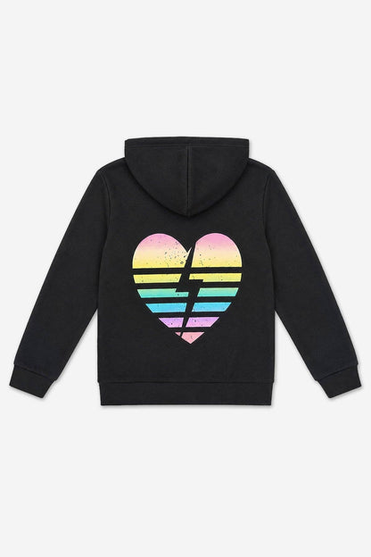 Black Rainbow Heart Bolt Cloud Soft Zip Hoodie