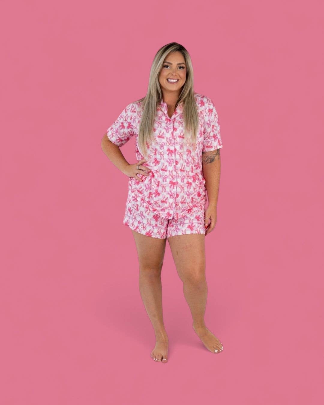 Women's Bow Checkered Charm Dream Short Set