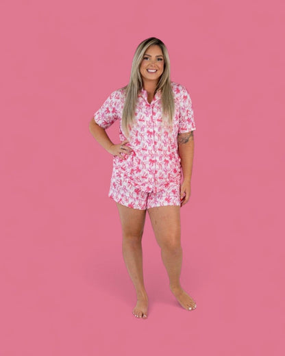 Women's Bow Checkered Charm Dream Short Set