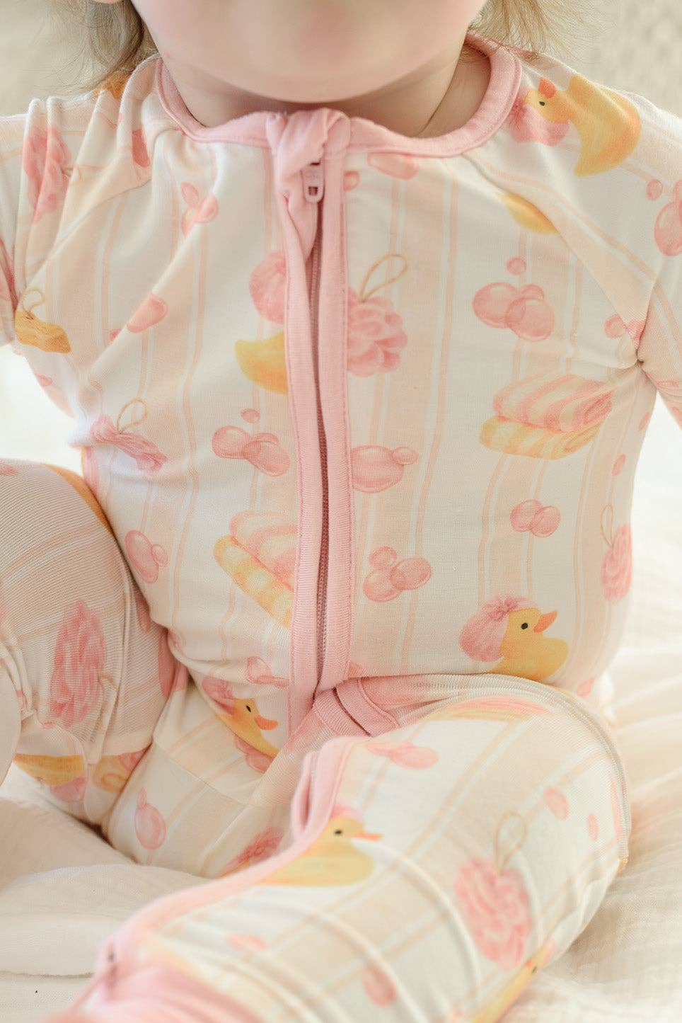 Bubble Duckies Pink Convertible Bamboo Zip Romper