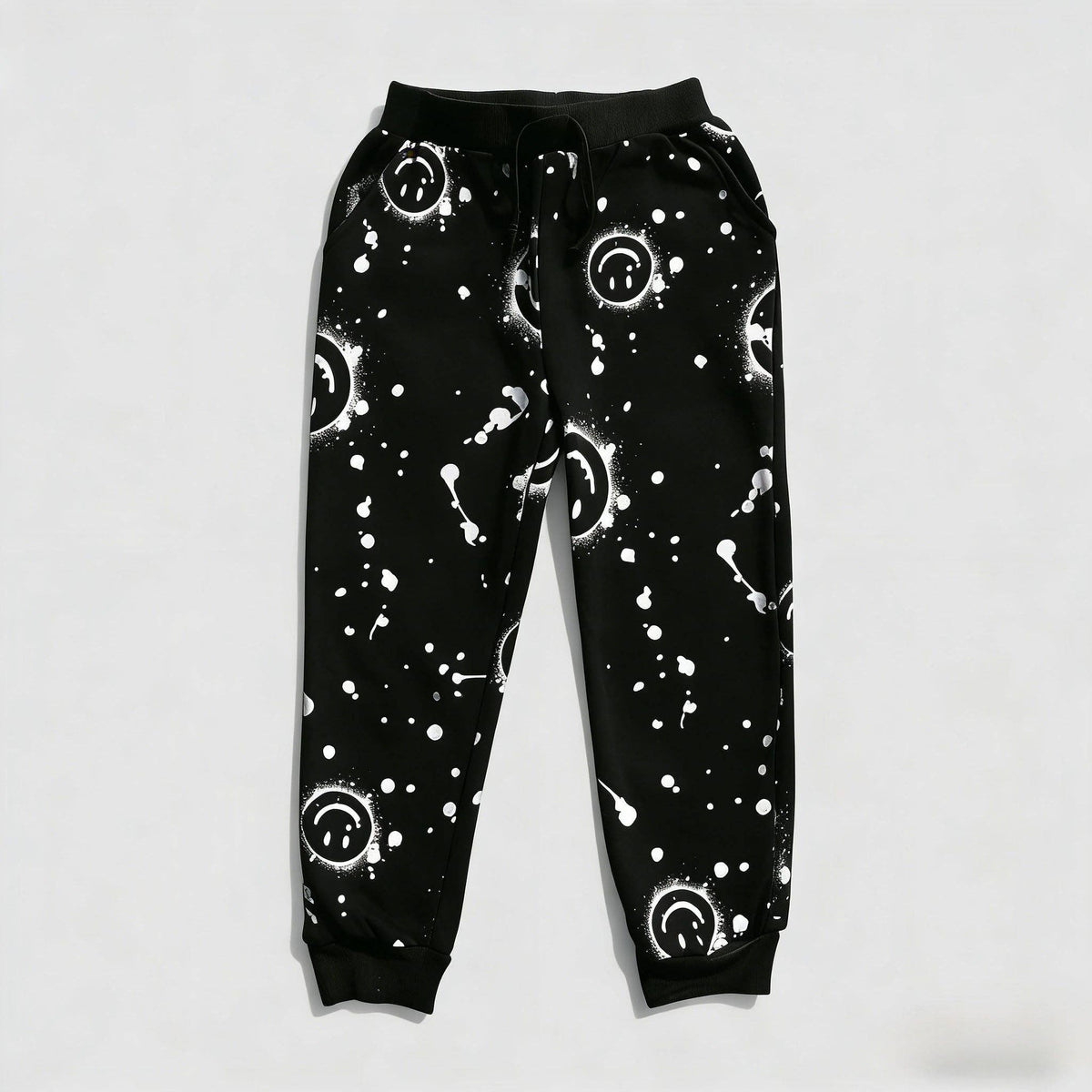 Black All-Over Smiley Jogger Set