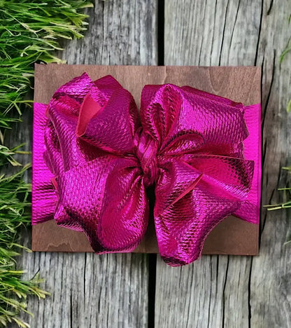 Metallic Pink Bow Headband