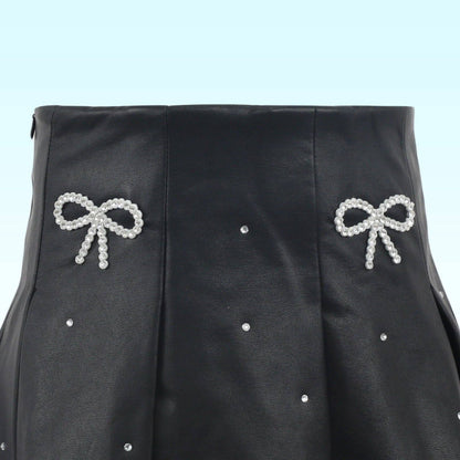 Vegan Leather Bow Gem Skirt