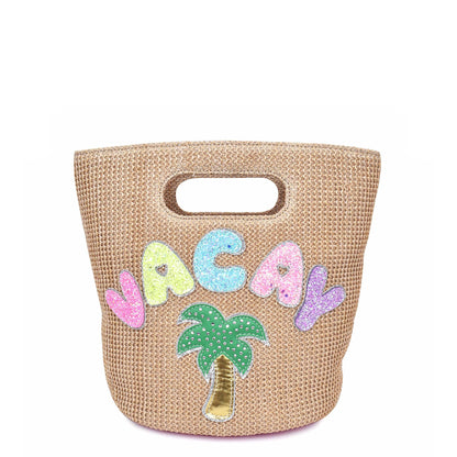 Vacay Patched Mini Straw Top-Handle Bag