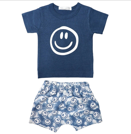 Blue Tie Dye Smile Tee + Short Set