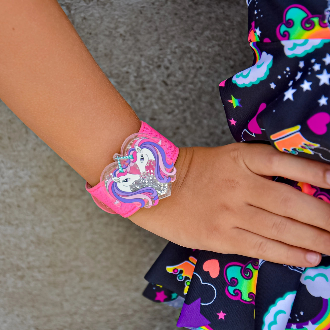 Hot Pink Glitter Shaker Unicorn Slap Bracelet