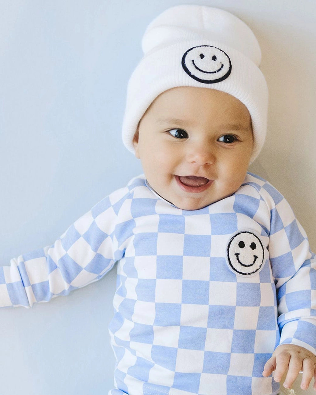 Blue Checkered Smiley Lounge Set