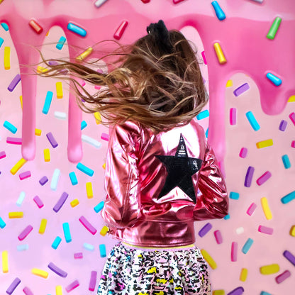 Pink Metallic Faux Leather Star Jacket