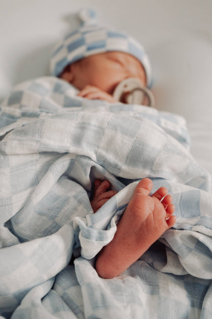 Mist Blue Checkered Organic Cotton Swaddle Set