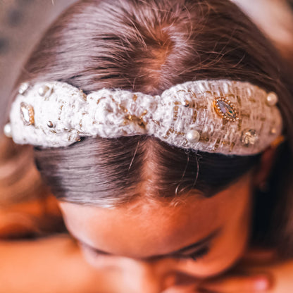 White Embellished Knot Headband