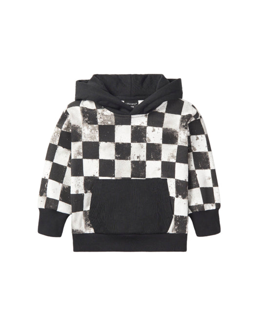 Black + White Checkered Hoodie