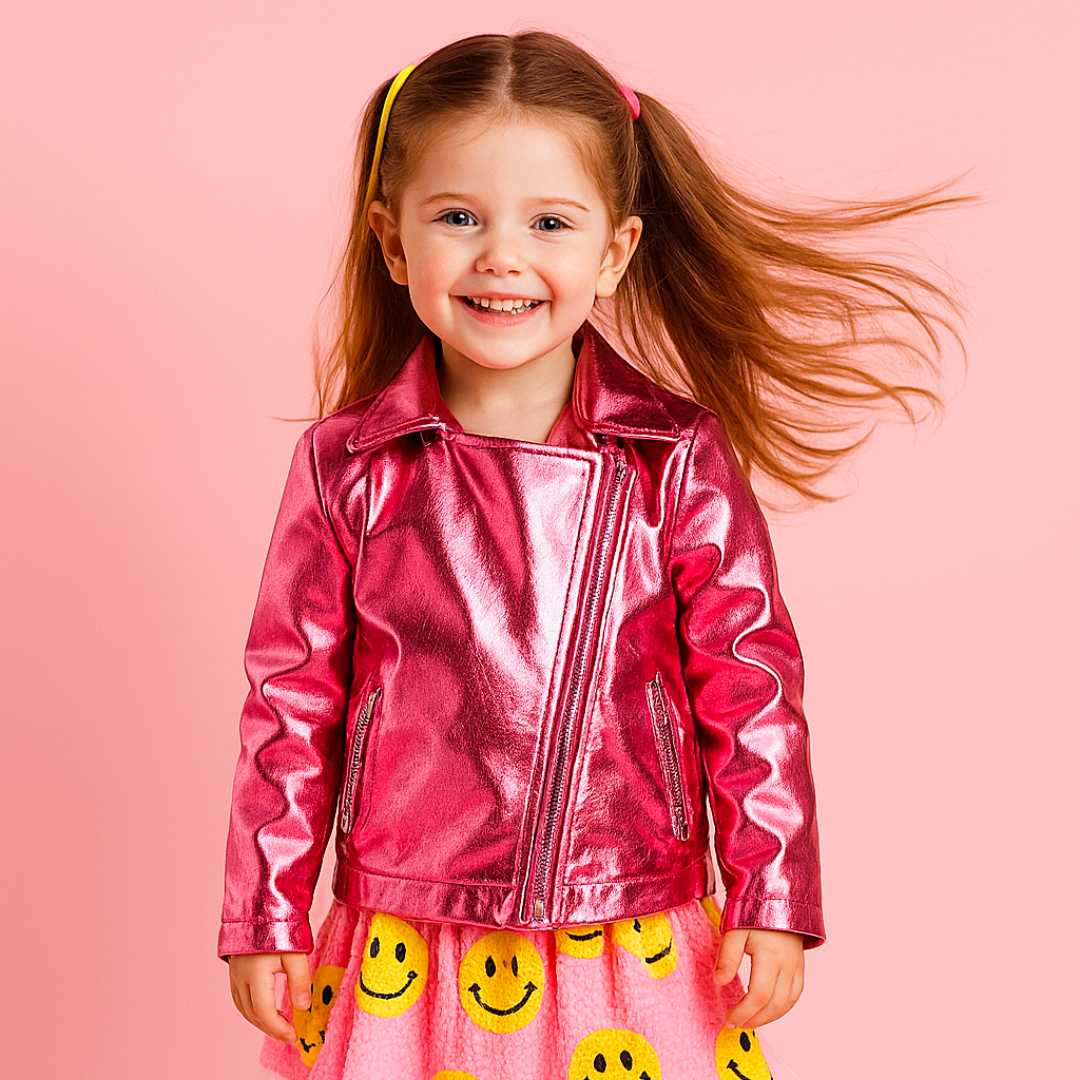 Pink Metallic Faux Leather Star Jacket