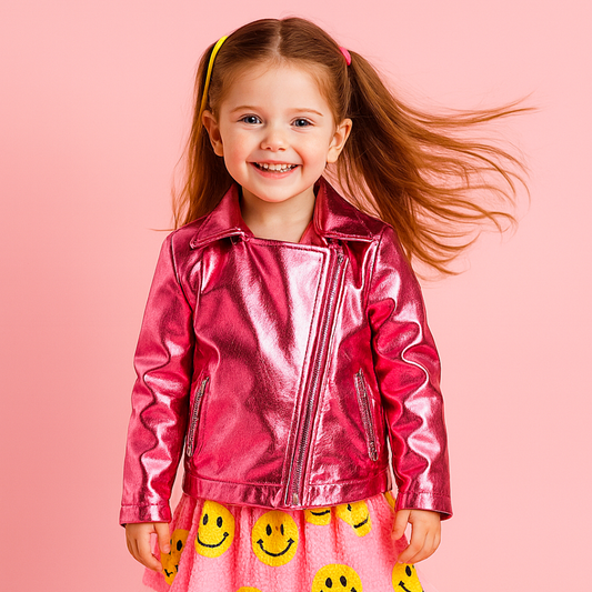 Pink Metallic Faux Leather Star Jacket