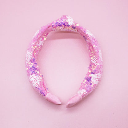 Pink Sequin Heart Knot Headband