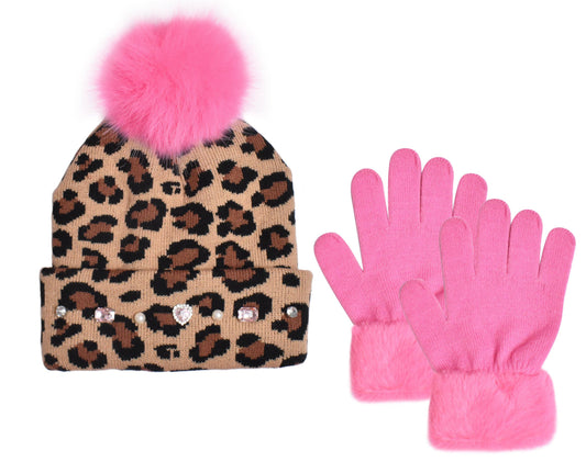 Leopard Print Hat & Glove Set