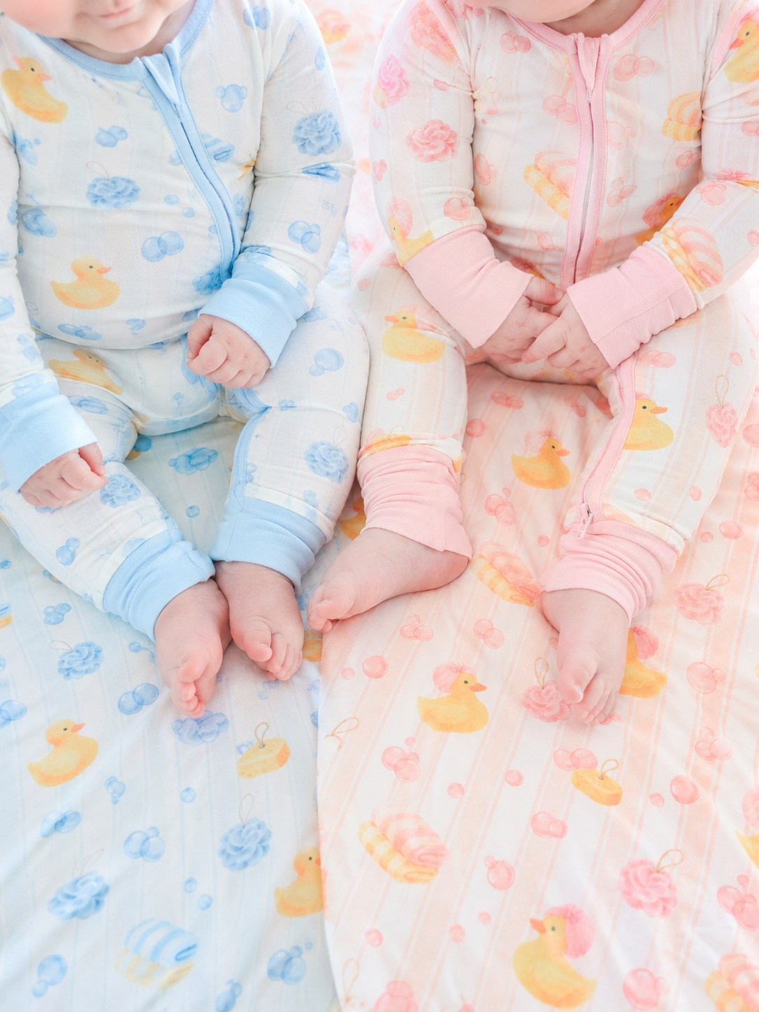 Bubble Duckies Pink Convertible Bamboo Zip Romper