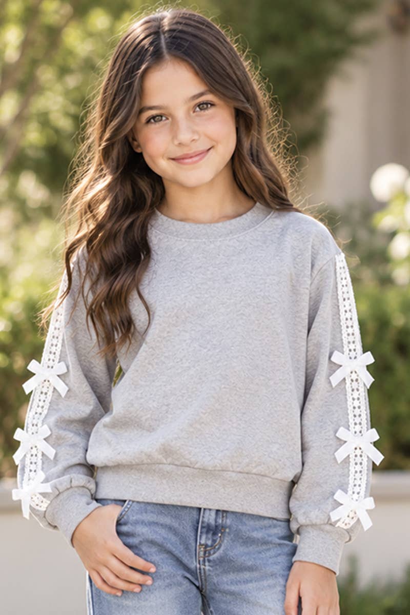 Heather Grey Knit Pullover with Bows