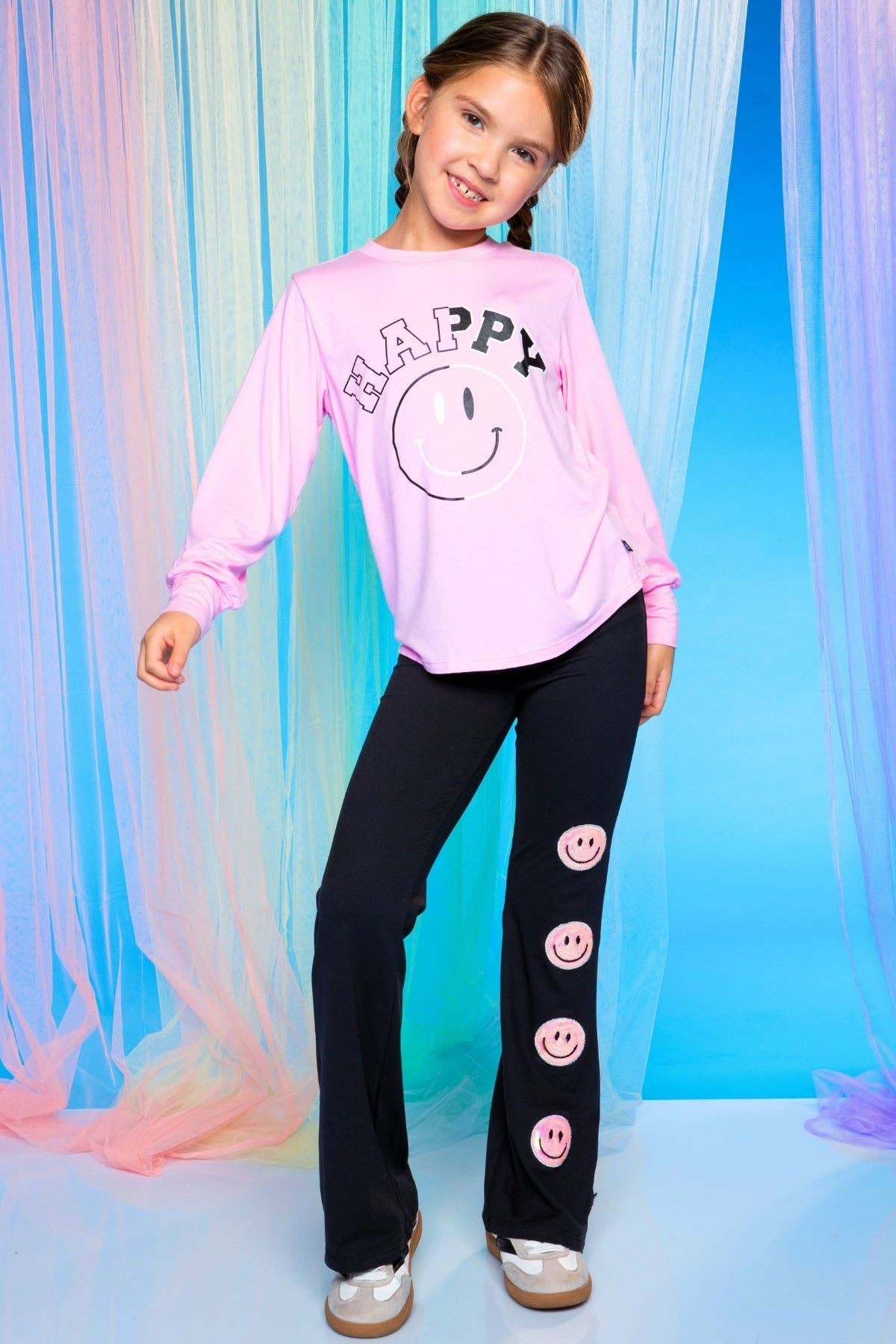 Modal Long Sleeve Shirttail Top in Pink Happy Smile