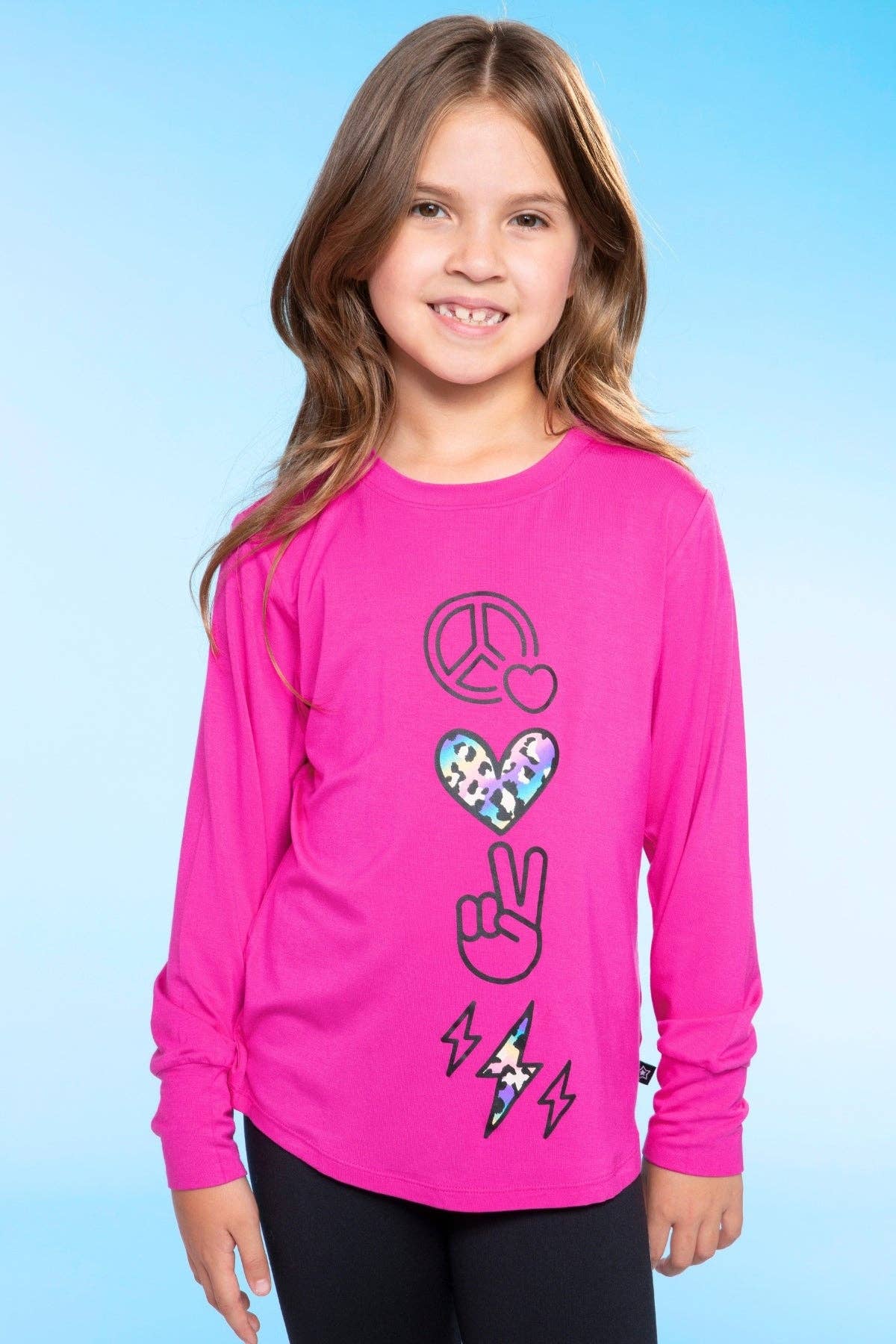 Pink Peace Elements Modal Long Sleeve Shirttail Top