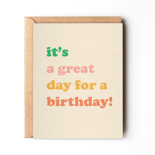 A cute, uplifting birthday card for everyone.  ☀ Size 4.25" x 5.5"; Blank inside  ☀ Digital print on a quality, felt textured card  ☀100% recycled envelope  ☀ Packed in an eco-friendly biodegradable clear sleeve  ☀ Made in the USA