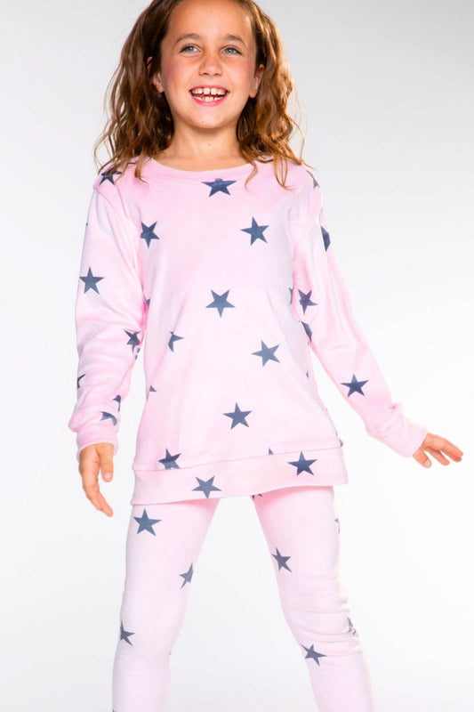 Long Sleeve Velour Set in Pink Stars