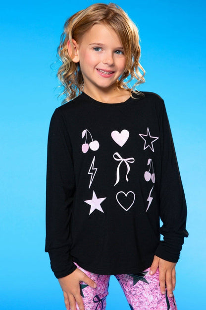 Modal Long Sleeve Shirttail Top in Black Rose Gold Glitter