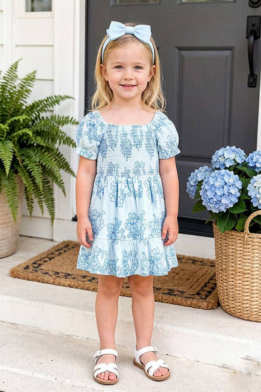 Blue Floral Smocked Top Dress
