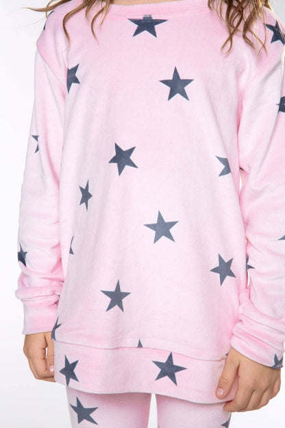 Long Sleeve Velour Set in Pink Stars