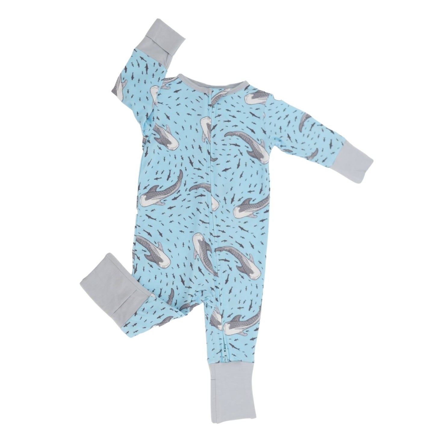 Swirling Sharks Bamboo Zipper Romper