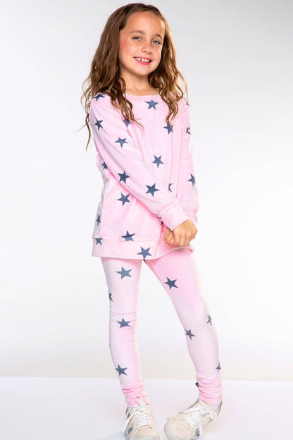 Long Sleeve Velour Set in Pink Stars