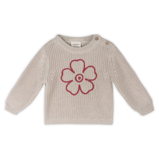 Hippie Flower Embroidered Chunky Knit Pullover Sweater