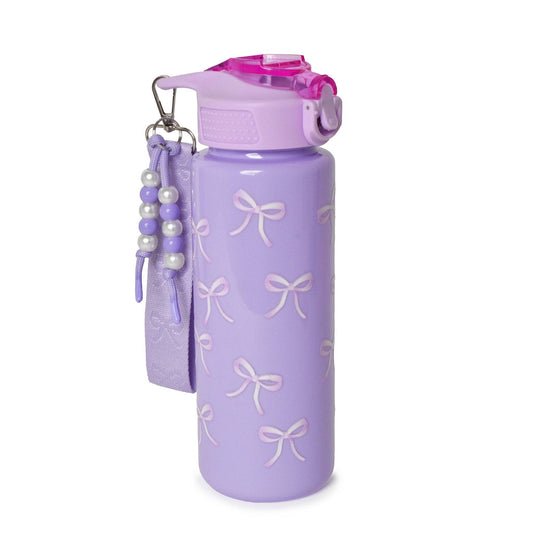 Bow Printed Lavender Water Bottle with Wristlet