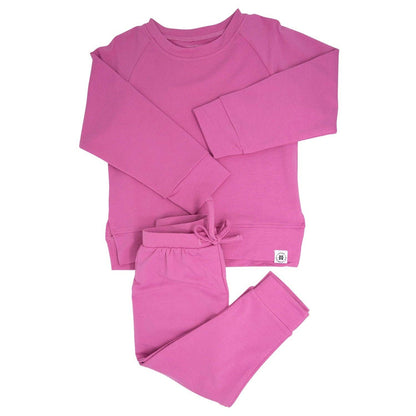 Raspberry French Terry Bamboo Crew Neck Jogger Set
