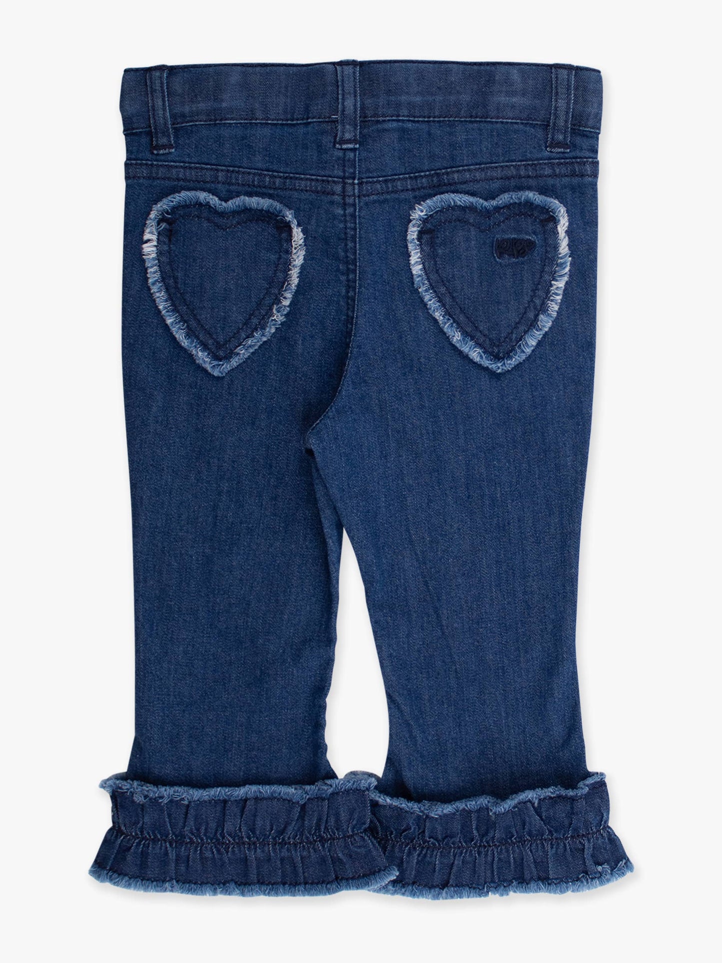 Stretch Denim Heart Applique Crop Flare Jeans