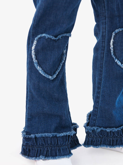 Stretch Denim Heart Applique Crop Flare Jeans