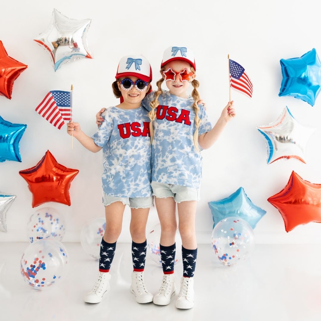 USA Patch Short Sleeve T-Shirt in Sky Tie Dye
