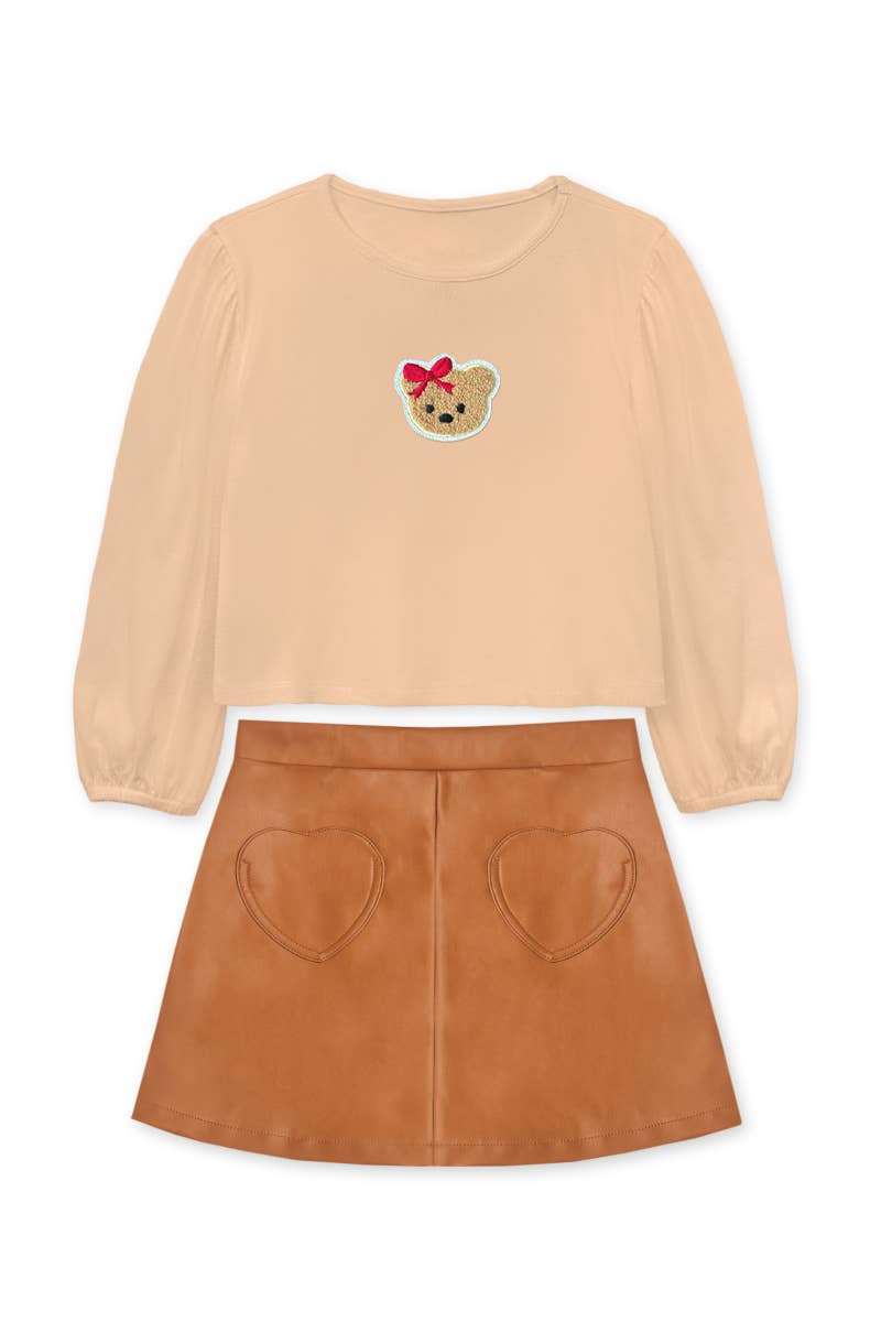 Teddy Patch Top & Skirt Set